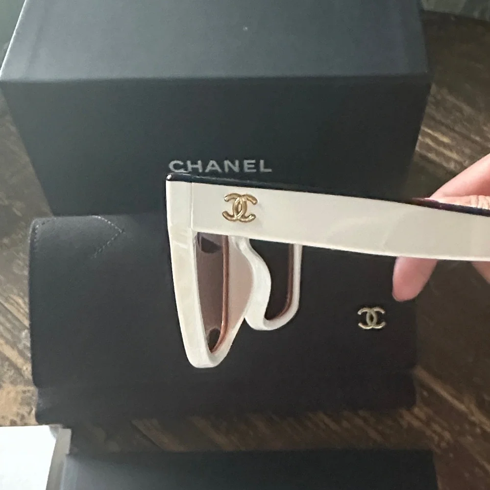CHANEL White Frame Sunglasses with Brown Lenses - Women's Designer Shades
